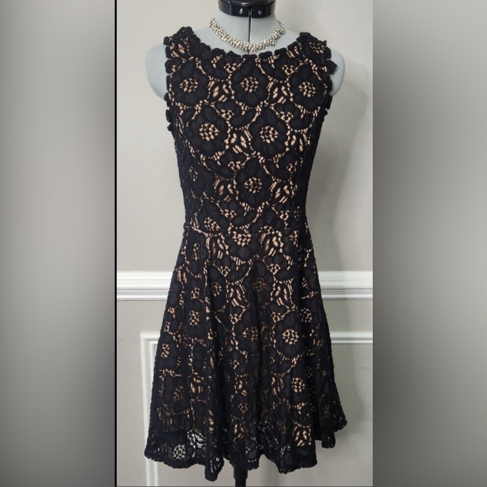 Jodi Kristopher Size 13 Skaters Dress Fit and Flare‎ Black Lace Sleeveless Lined